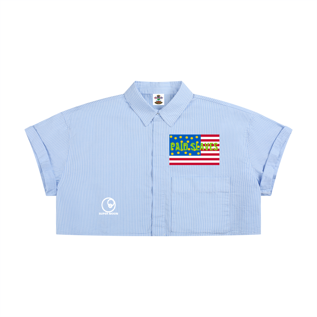 PAID SLAVES PIN STRIPE CROPPED SHIRT